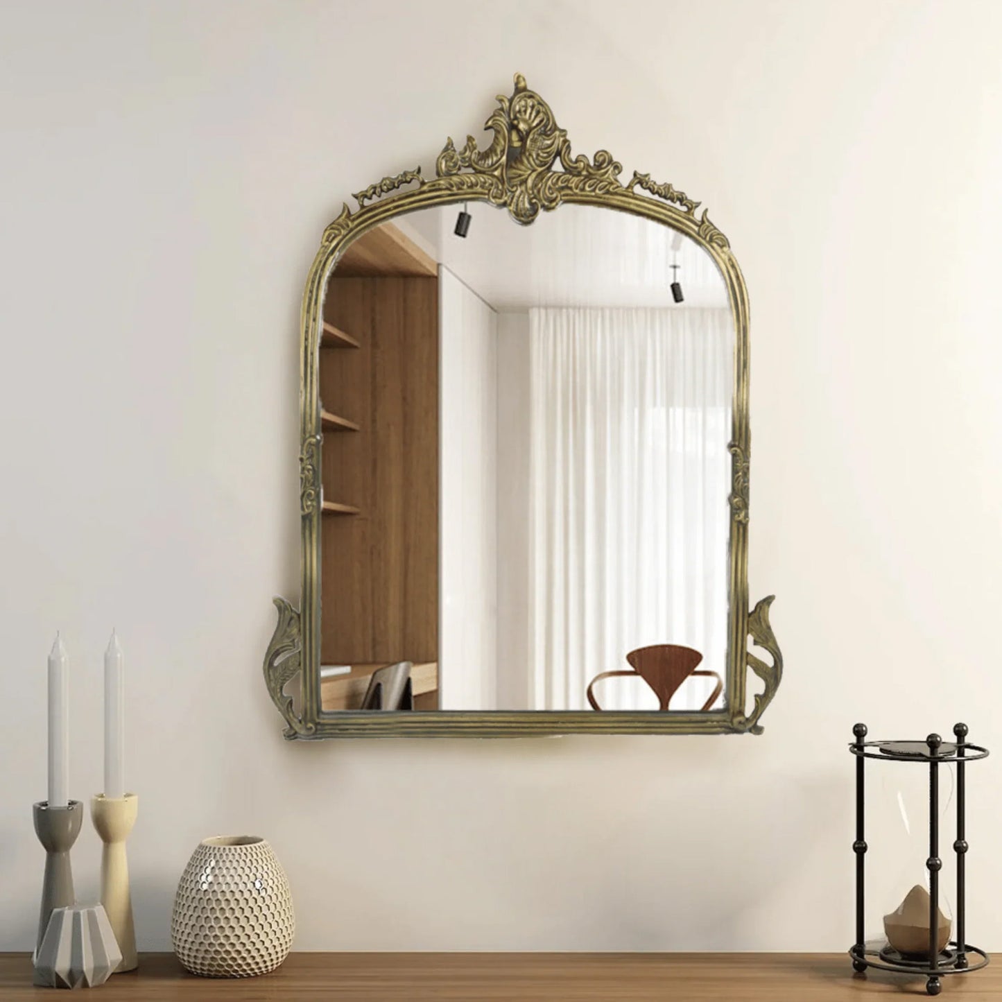 Victorian Arched Wall Mirror (Vintage Brass)